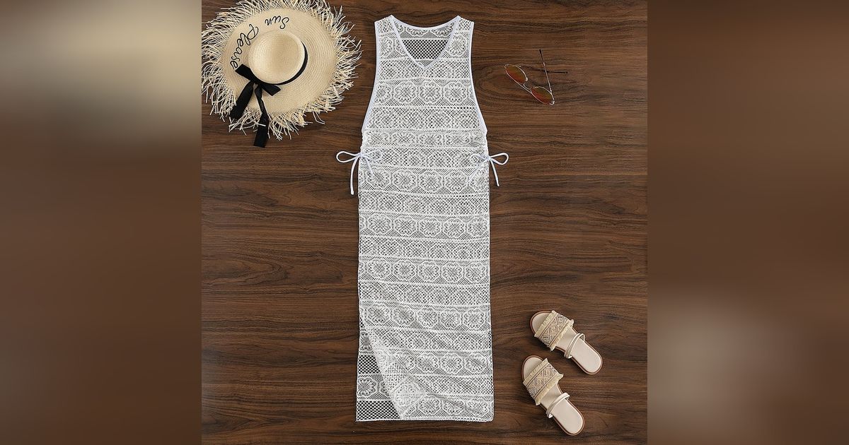 Cache Maillot Fleuri Cordon Fendu En Dentelle Sans Bikini Modalova