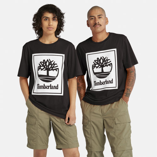 T-shirt à logo Stack unisexe en noir, noir/blanc, Taille: L - Timberland - Modalova