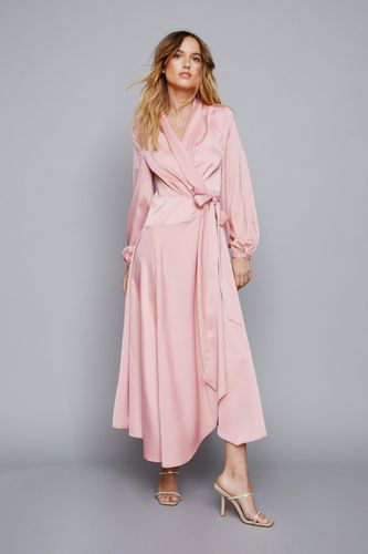 Dressing Gown Portefeuille Satinée À Manches Ballon Et Détails Volantés - - 32 - Nasty Gal - Modalova