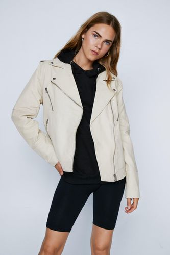 Veste Style Motard En Cuir Véritable Avec Fermeture Éclair - - 36 - Nasty Gal - Modalova