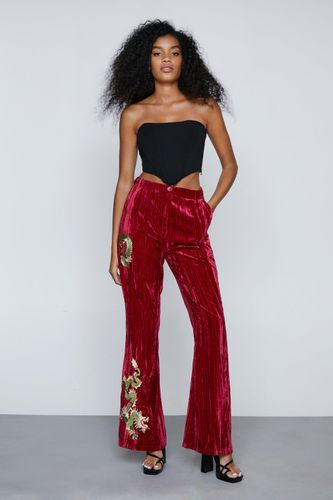 Pantalon Flare En Velours À Broderie Premium - - 32 - Nasty Gal - Modalova