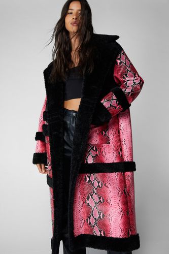 Veste Aviateur Longue En Similicuir Serpent Premium - - 40 - Nasty Gal - Modalova