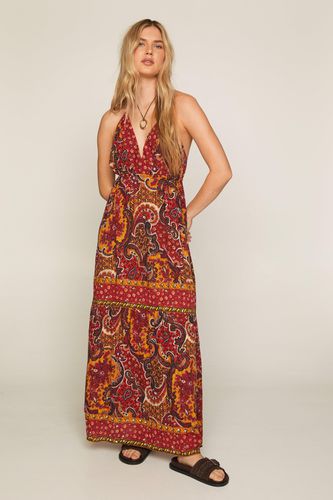 Paisley Border Print Sequin Tie Back Maxi Beach Dress - - M - Nasty Gal - Modalova