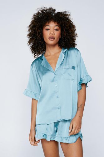 Satin Ruffle Pajama Shirt And Shorts Set - - S - Nasty Gal - Modalova