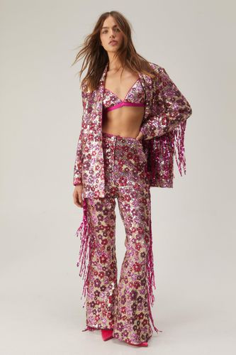 Floral Sequin Flare Trouser - - 32 - Nasty Gal - Modalova