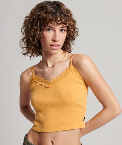 Damen Geripptes Trägertop mit Spitzenbesatz - Größe: M/L - Superdry - Modalova
