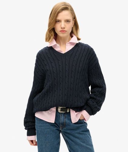 Damen Pullover mit V-Ausschnitt und Zopfmuster in Übergröße Gestrickt, Größe: 38-40 - Superdry - Modalova