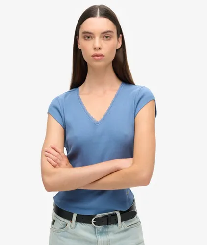 Damen Athletic Essentials Oberteil mit Spitzenbesatz und V-ausschnitt - Größe: 14-16 - Superdry - Modalova