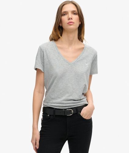 Damen Strukturiertes T-shirt mit V-ausschnitt und Stickerei - Größe: 36 - Superdry - Modalova