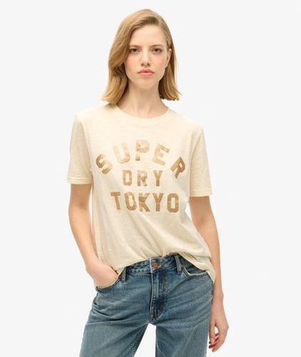 Damen Lässiges T-shirt mit Glitzerlogo - Größe: 44 - Superdry - Modalova