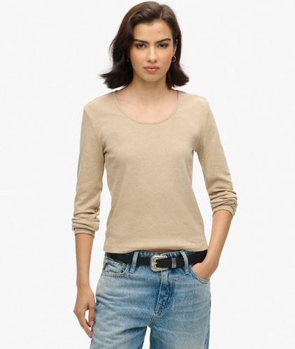 Damen Fein Geripptes Langarmoberteil mit U-ausschnitt - Größe: 42 - Superdry - Modalova