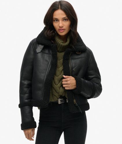 Damen Kurz Geschnittene Pilotenjacke aus Lammfellimitat - Größe: 36 - Superdry - Modalova
