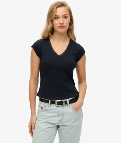 Damen Athletic Essentials T-shirt mit Spitzenbesatz und V-ausschnitt - Größe: 36 - Superdry - Modalova