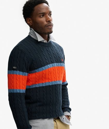 Herren Gestreifter Baumwollpullover mit Zopfmuster - Größe: M - Superdry - Modalova