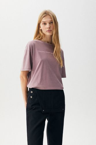 T-Shirt Rose Délavé Inscription - Pull&Bear - Modalova