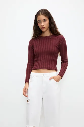 Pull En Maille Côtelée À Col Rond - Pull&Bear - Modalova