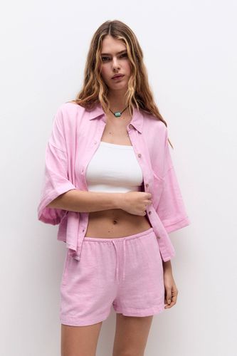 Short Rustique Rose En Lin - Pull&Bear - Modalova