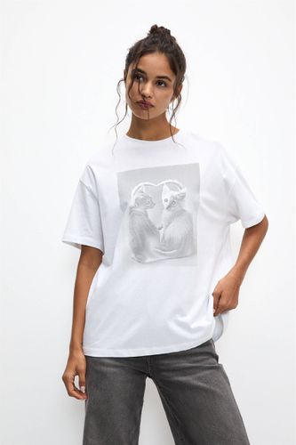 T-Shirt À Imprimé Chats - Pull&Bear - Modalova