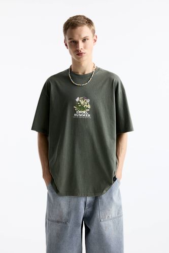 T-Shirt Délavé Imprimé Floral - Pull&Bear - Modalova