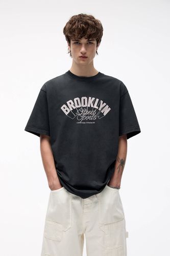 T-Shirt Délavé Broderie Brooklyn - Pull&Bear - Modalova