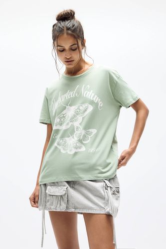 T-Shirt Vert Imprimé Papillons - Pull&Bear - Modalova
