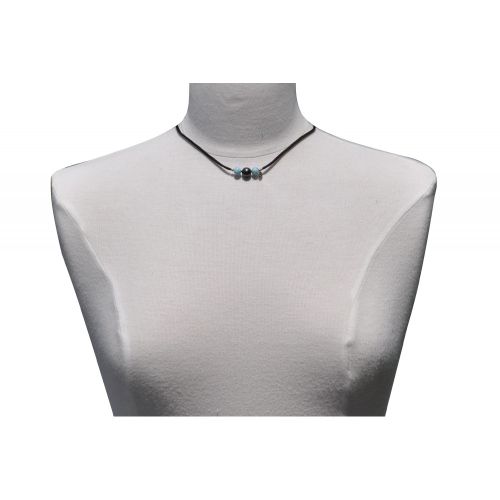 Collier Lien Noir 1 Perle de Tahiti et 2 Perles de Larimar - LES POULETTES BIJOUX - Modalova