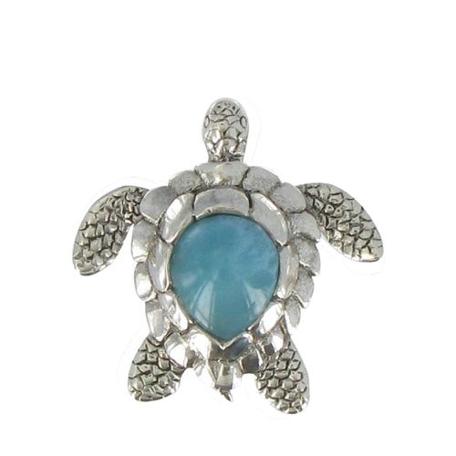 Pendentif Tortue Argent et Larimar - LES POULETTES BIJOUX - Modalova