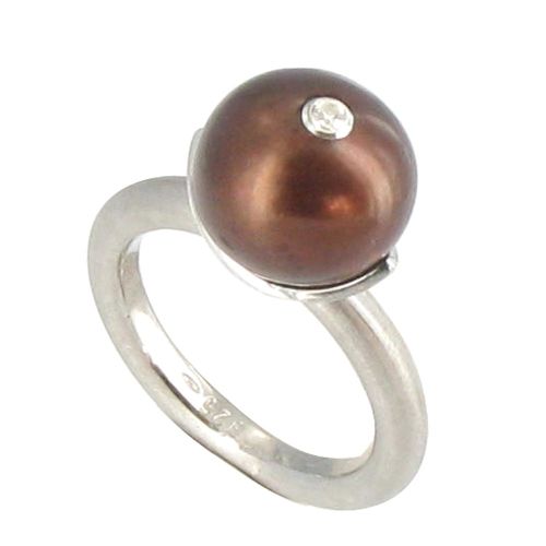 Bague Argent 925 Rhodié Perle de Culture 11 mm Cuivrée et son Strass - taille 50 - LES POULETTES BIJOUX - Modalova