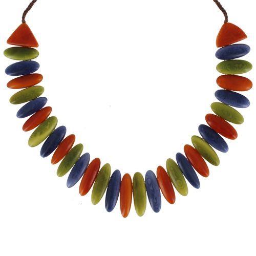 Collier Tagua Plastron Ardoise Vert Orange - LES POULETTES BIJOUX - Modalova