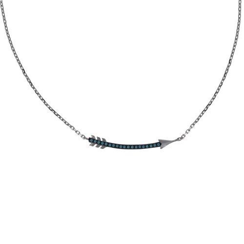 Collier 925 Rhodié Flèche et Points Bleus - LES POULETTES BIJOUX - Modalova