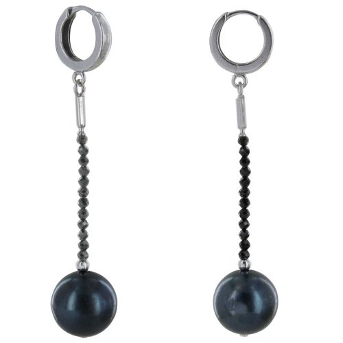 Boucles d'Oreilles Argent Rhodié Perle de Culture Noire 11mm et Spinelle - LES POULETTES BIJOUX - Modalova