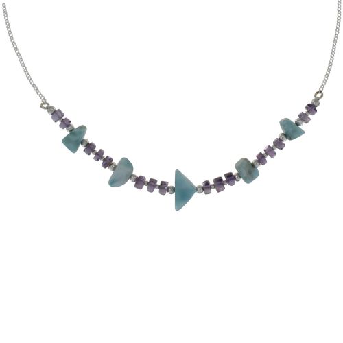 Collier Chaine Argent 925 Cylindre d'Améthyste et Pépites de Larimar - LES POULETTES BIJOUX - Modalova