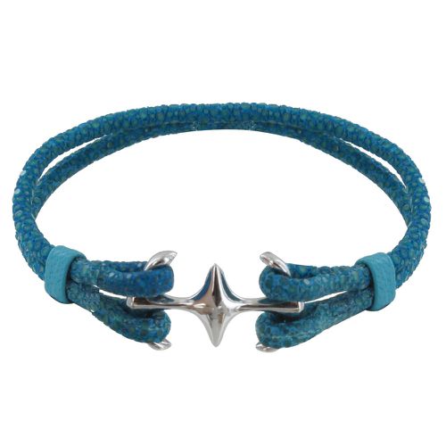 Bracelet Argent Rhodié Double Ancre et Cuir - 18cm Colors - Turquoise - LES POULETTES BIJOUX - Modalova