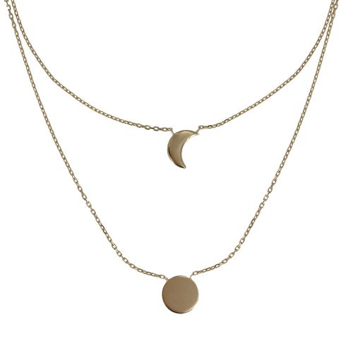 Collier Double Chaine Plaqué Lune et Croissant de Lune - LES POULETTES BIJOUX - Modalova