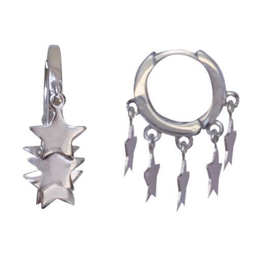 Boucles d'Oreilles 925 Rhodié Petites Créoles et Etoiles - LES POULETTES BIJOUX - Modalova