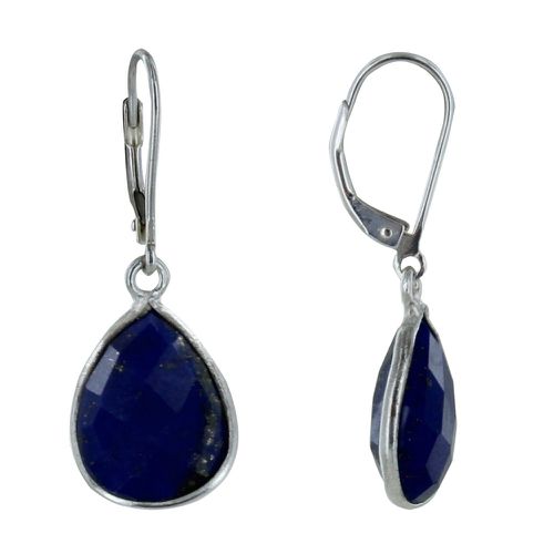 Boucles d'Oreilles Argent Goutte de Lapis Lazuli Facettée - LES POULETTES BIJOUX - Modalova