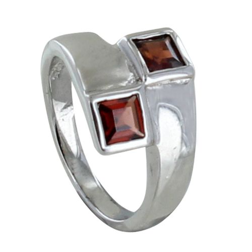 Bague Argent 925 Rhodié Toi et Moi Carré Grenat - LES POULETTES BIJOUX - Modalova