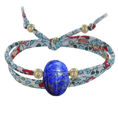 Bracelet Double Tour Lien Liberty Talisman Scarabée en Lapis Lazuli et Perles Plaqué - LES POULETTES BIJOUX - Modalova