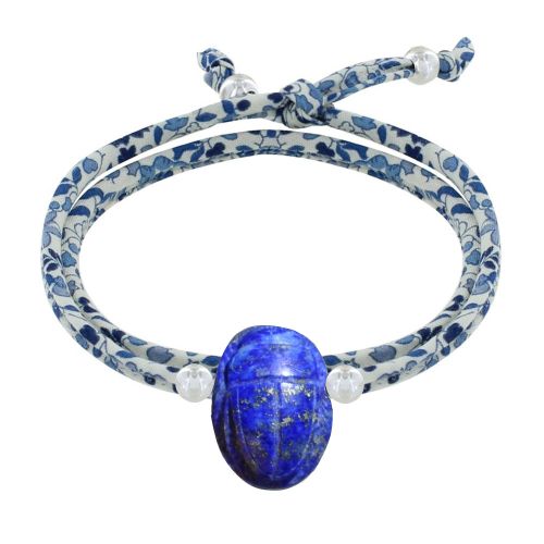 Bracelet Double Tour Lien Liberty Talisman Scarabée Lapis Lazuli et Perles Argent 925 - LES POULETTES BIJOUX - Modalova