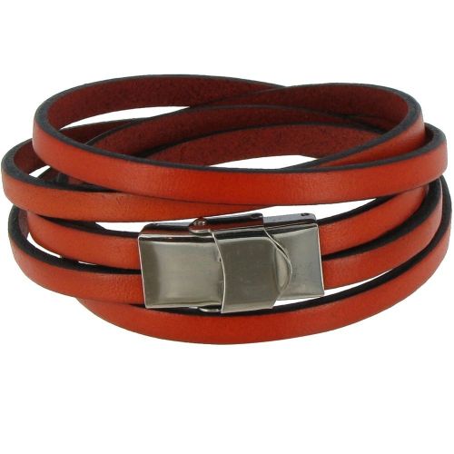 Bracelet Cuir et Fermoir Acier Inoxydable - Colors - Orange - LES POULETTES BIJOUX - Modalova