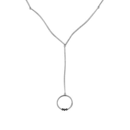 Collier Cravate Anneau en Argent 925 Brossé et 3 Diamants - LES POULETTES BIJOUX - Modalova