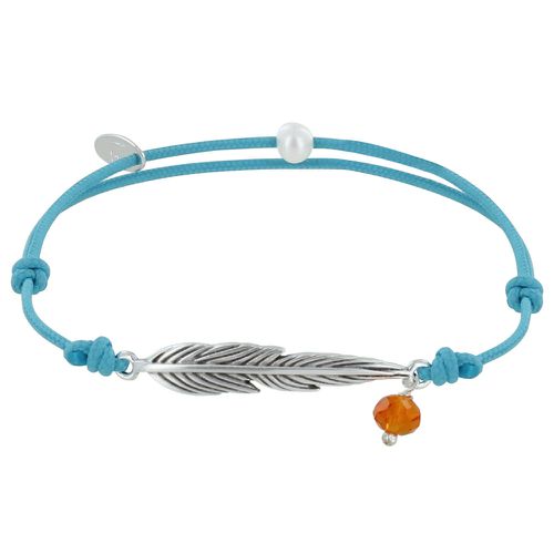 Bracelet Lien Plume Laiton Argenté et Perle Facettée - Turquoise - LES POULETTES BIJOUX - Modalova