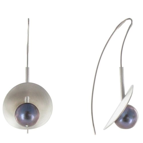 Boucles d'Oreilles Argent 925 Rhodié Nénuphars et sa Perle de Culture - Classics - LES POULETTES BIJOUX - Modalova