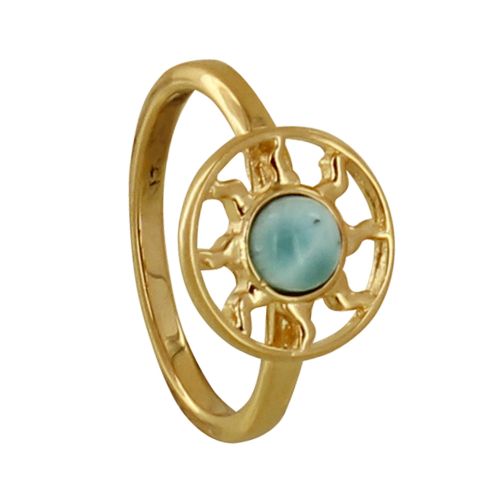 Bague Plaqué Or Médaille Ronde Soleil Ajouré et Demi Perle de Larimar - LES POULETTES BIJOUX - Modalova