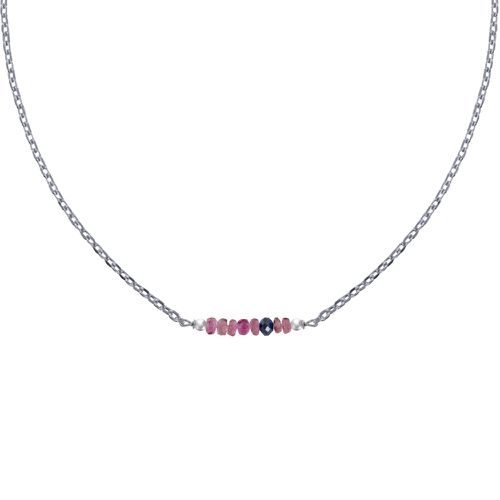 Collier Chaine Argent Rhodié Sept Perles Facettées de Tourmaline et Un Diamant - LES POULETTES BIJOUX - Modalova