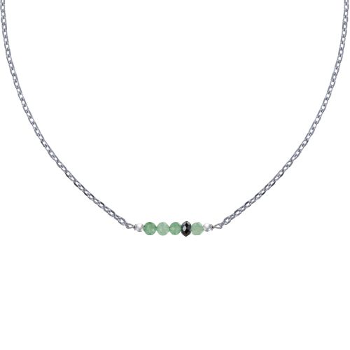 Collier Chaine Argent 925 Rhodié Quatre Perles Facettées d'Aventurine et Un Diamant - LES POULETTES BIJOUX - Modalova