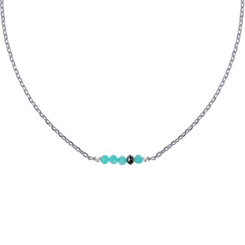 Collier Chaine Argent Rhodié Quatre Perles Facettées d'Amazonite et Un Diamant Noir - LES POULETTES BIJOUX - Modalova