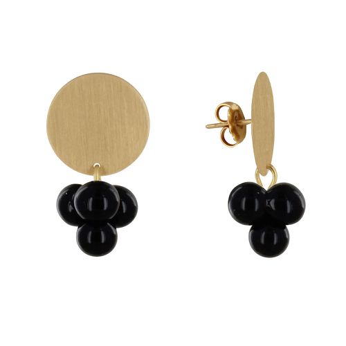 Boucles d'Oreilles Pastille en Laiton et Bouquet de Perles de Verre - Noir - LES POULETTES BIJOUX - Modalova