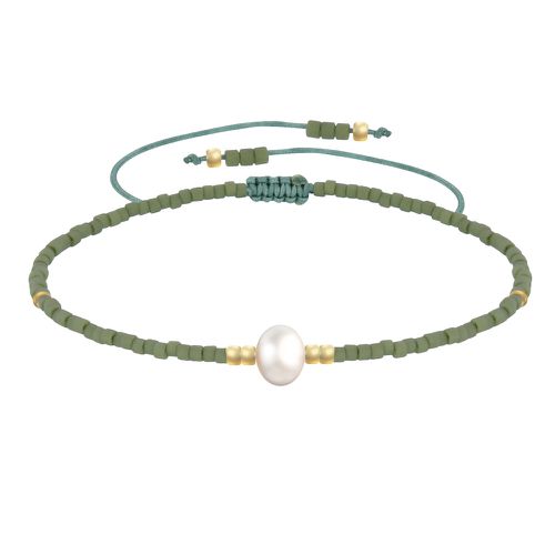 Bracelet Lien Perle d'Eau Douce Blanche et Petites Perles Mates - kaki - LES POULETTES BIJOUX - Modalova