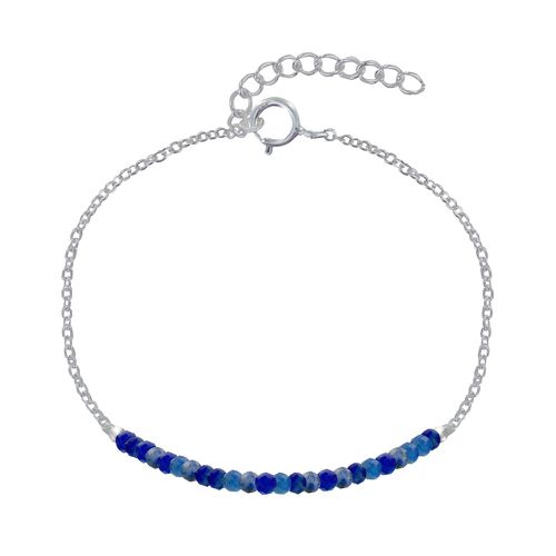 Bracelet Argent Chaine et Perles Facettées de Lapis Lazuli - LES POULETTES BIJOUX - Modalova